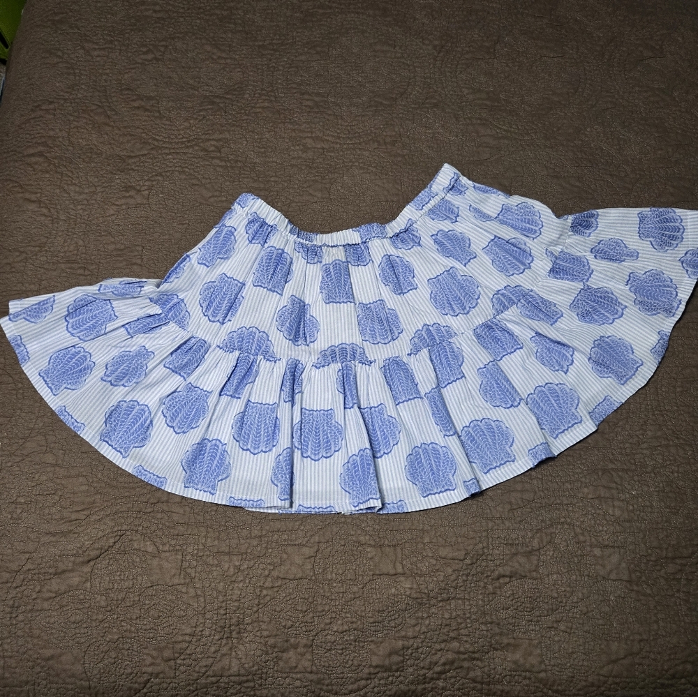 Light Blue Costal Seashell Skirt, lined beachy L